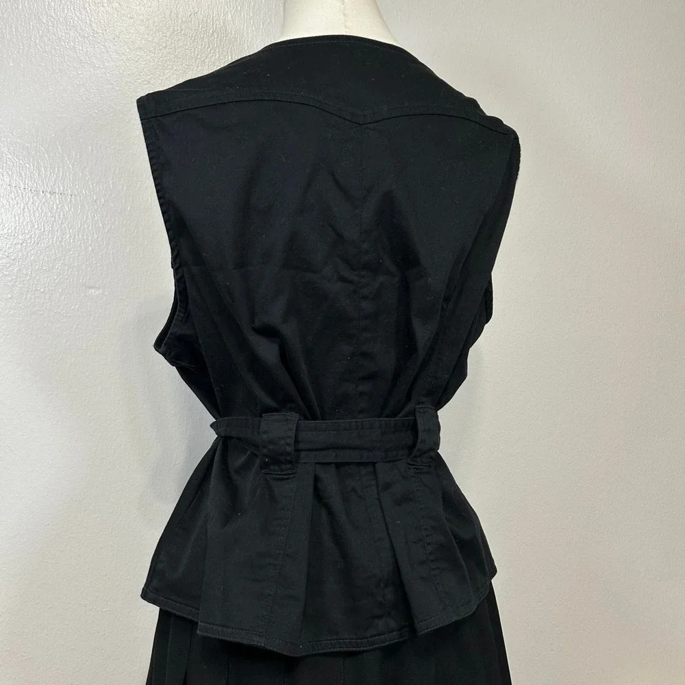 CATO Black Button Up Military Vest Belted Womens 14/16W Alt Grunge